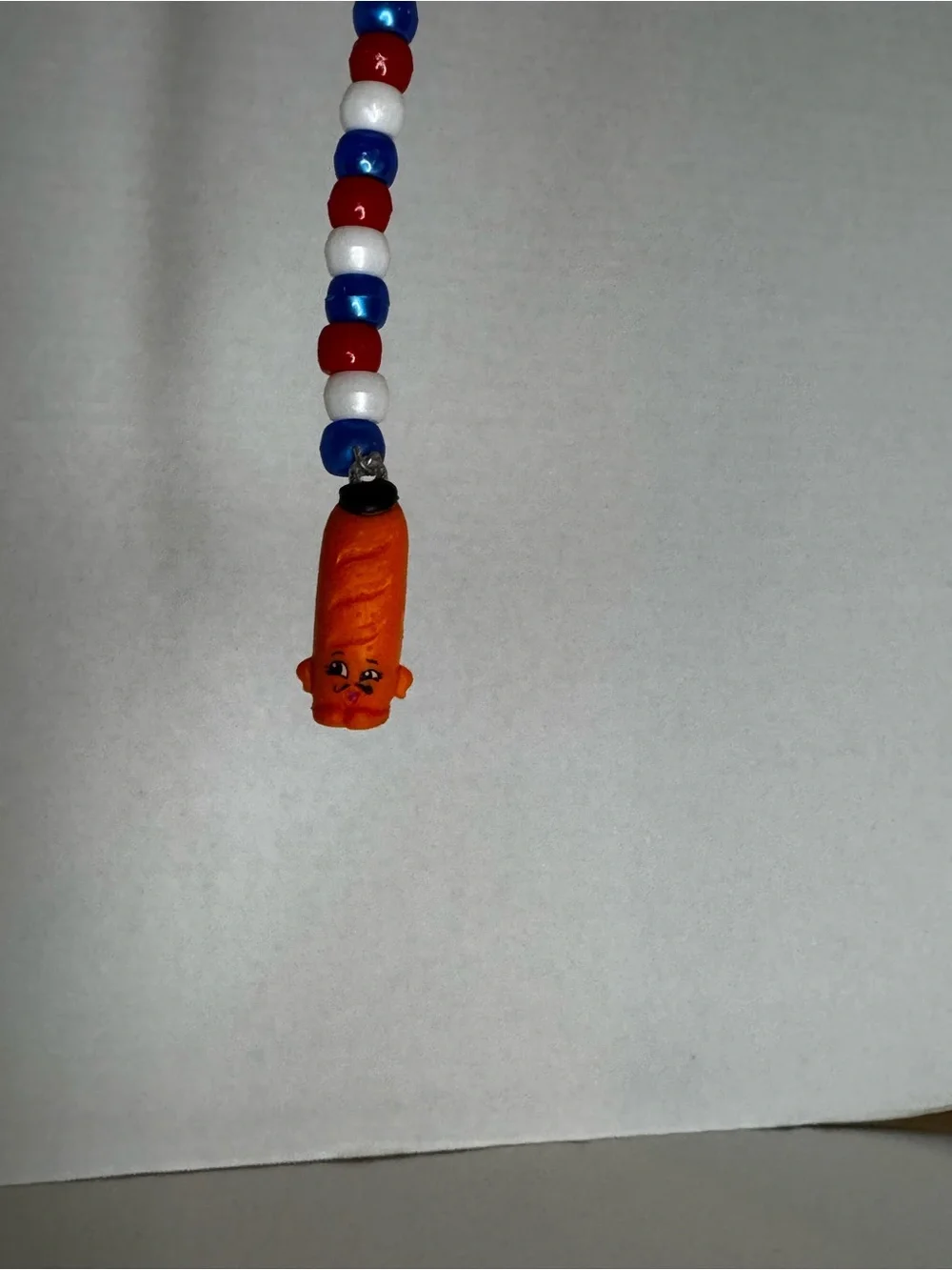 Shopkins Red White Blue Beaded Keychain with Orange Character